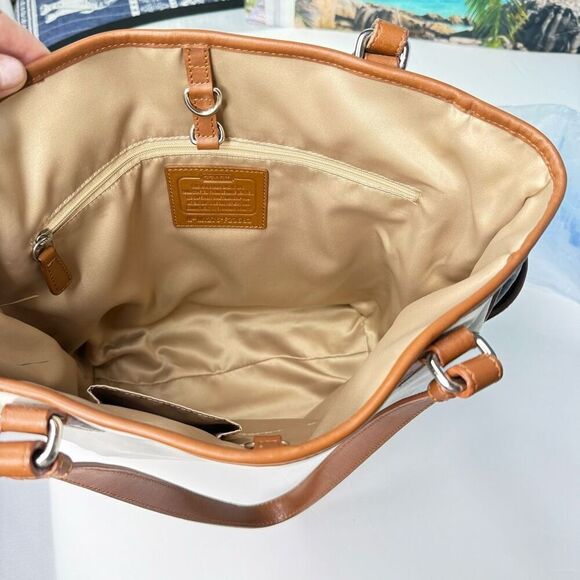 Coach F23683 Leather Legacy Stripe Tote Ivory Navy Brown Shoulder Bag - Picture 8 of 12